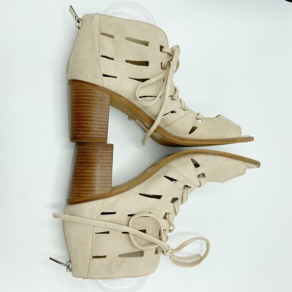Vince Camuto Tressa Booties 10 Beige Suede Leather Lace Up Sandals - Picture 7 of 9